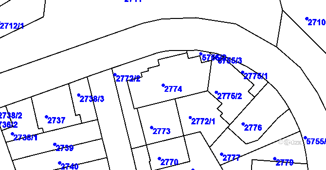 Parcela st. 2774 v KÚ Záběhlice, Katastrální mapa