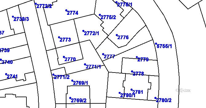 Parcela st. 2777 v KÚ Záběhlice, Katastrální mapa