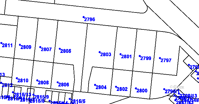 Parcela st. 2803 v KÚ Záběhlice, Katastrální mapa