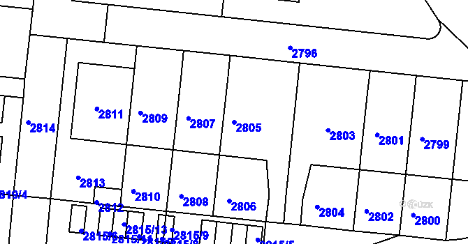 Parcela st. 2805 v KÚ Záběhlice, Katastrální mapa