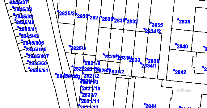 Parcela st. 2829/1 v KÚ Záběhlice, Katastrální mapa