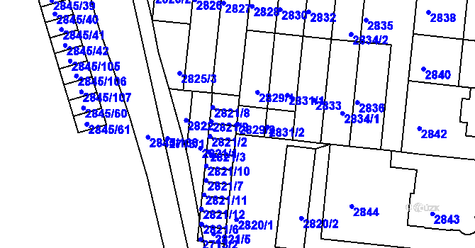 Parcela st. 2829/2 v KÚ Záběhlice, Katastrální mapa
