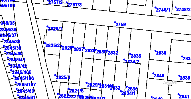 Parcela st. 2830 v KÚ Záběhlice, Katastrální mapa