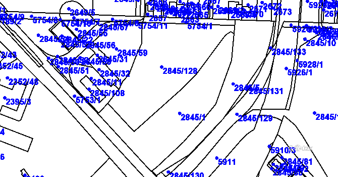 Parcela st. 2845/1 v KÚ Záběhlice, Katastrální mapa