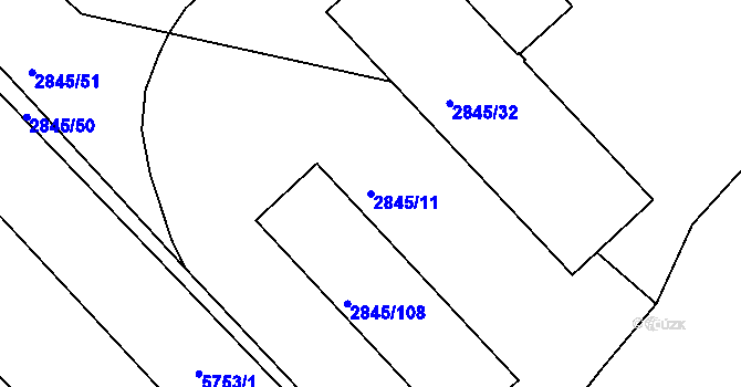 Parcela st. 2845/11 v KÚ Záběhlice, Katastrální mapa