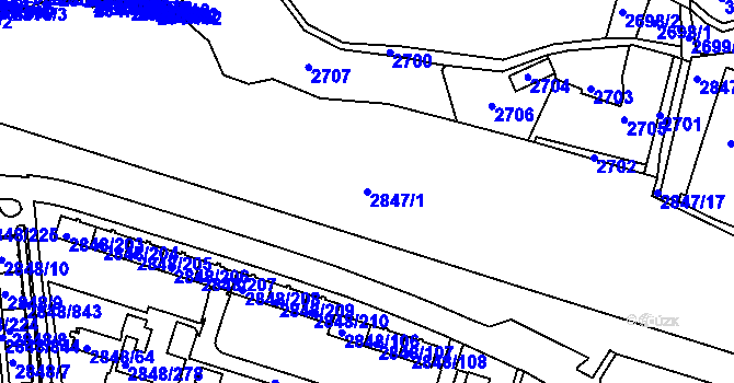 Parcela st. 2847/1 v KÚ Záběhlice, Katastrální mapa