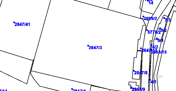 Parcela st. 2847/3 v KÚ Záběhlice, Katastrální mapa