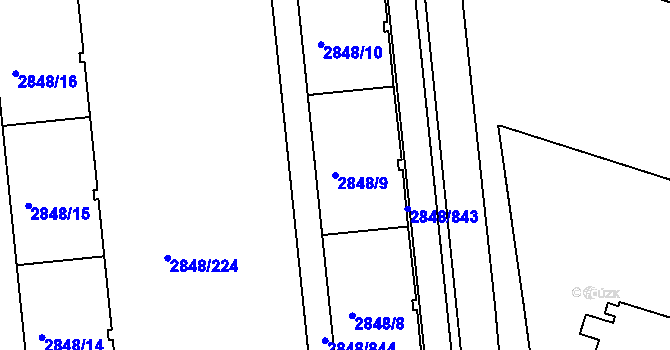 Parcela st. 2848/9 v KÚ Záběhlice, Katastrální mapa
