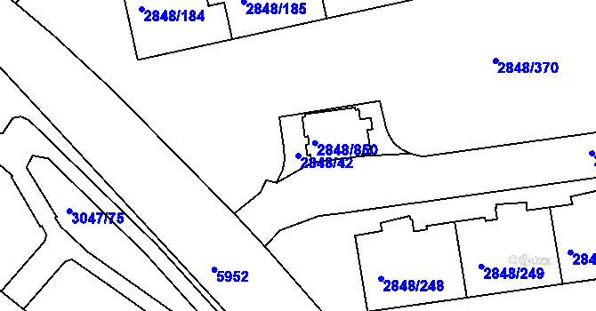 Parcela st. 2848/42 v KÚ Záběhlice, Katastrální mapa
