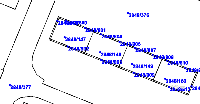 Parcela st. 2848/148 v KÚ Záběhlice, Katastrální mapa