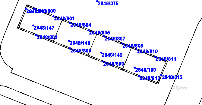 Parcela st. 2848/149 v KÚ Záběhlice, Katastrální mapa