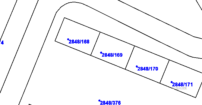 Parcela st. 2848/169 v KÚ Záběhlice, Katastrální mapa