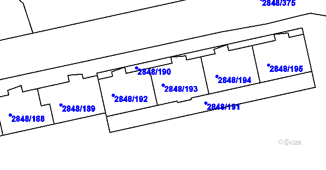 Parcela st. 2848/193 v KÚ Záběhlice, Katastrální mapa