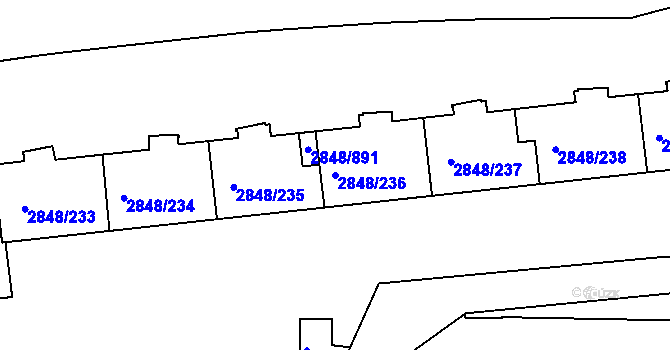 Parcela st. 2848/236 v KÚ Záběhlice, Katastrální mapa