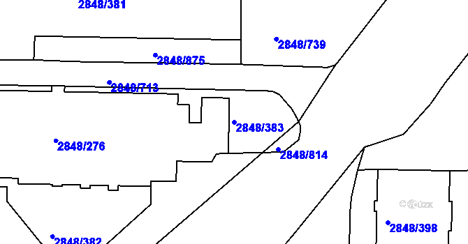 Parcela st. 2848/383 v KÚ Záběhlice, Katastrální mapa