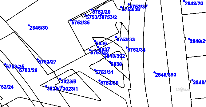 Parcela st. 2848/392 v KÚ Záběhlice, Katastrální mapa