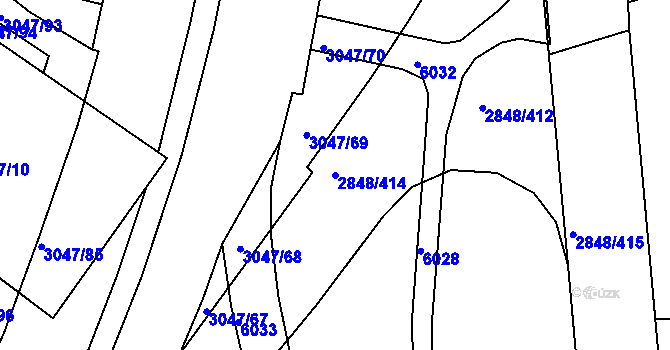 Parcela st. 2848/414 v KÚ Záběhlice, Katastrální mapa