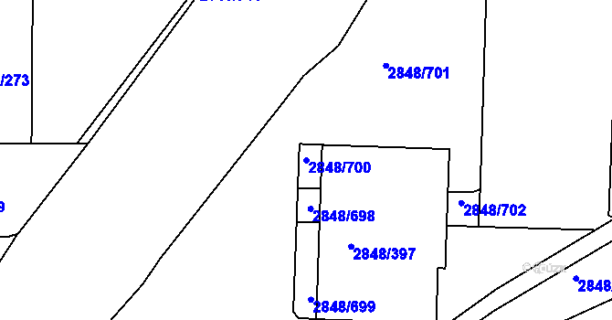 Parcela st. 2848/700 v KÚ Záběhlice, Katastrální mapa