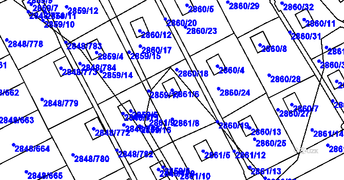 Parcela st. 2861/6 v KÚ Záběhlice, Katastrální mapa