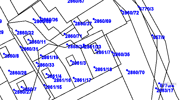Parcela st. 2861/7 v KÚ Záběhlice, Katastrální mapa