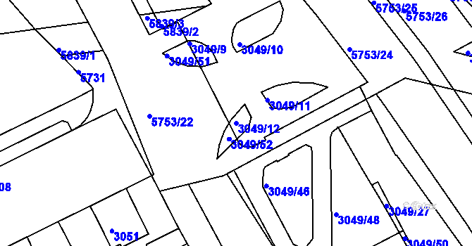 Parcela st. 3049/12 v KÚ Záběhlice, Katastrální mapa
