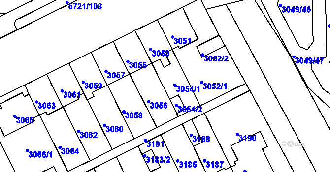 Parcela st. 3054 v KÚ Záběhlice, Katastrální mapa