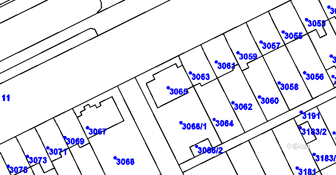 Parcela st. 3065 v KÚ Záběhlice, Katastrální mapa