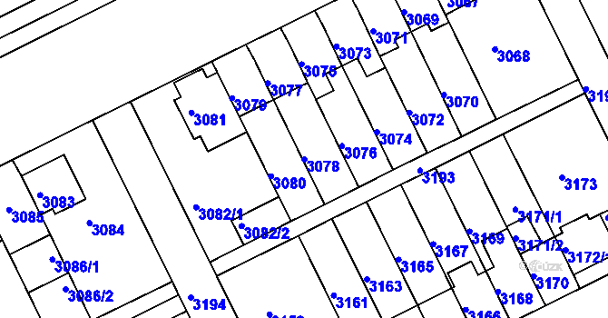 Parcela st. 3078 v KÚ Záběhlice, Katastrální mapa