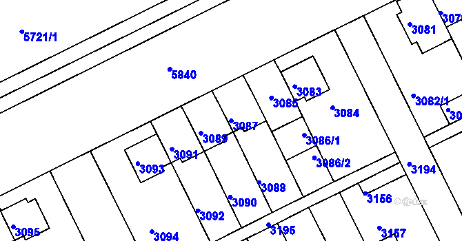 Parcela st. 3087 v KÚ Záběhlice, Katastrální mapa