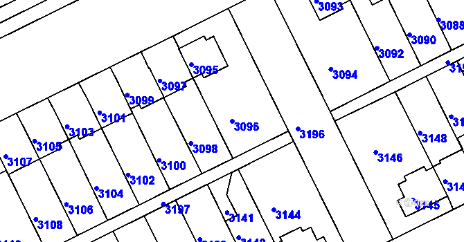 Parcela st. 3096 v KÚ Záběhlice, Katastrální mapa