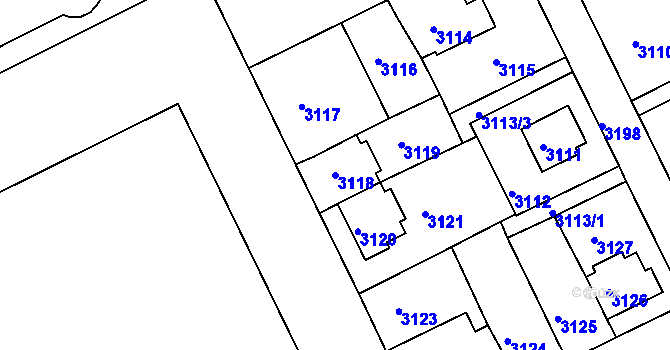Parcela st. 3118 v KÚ Záběhlice, Katastrální mapa