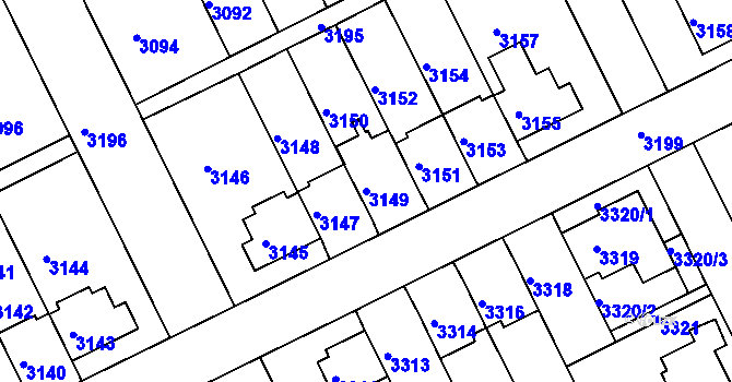 Parcela st. 3149 v KÚ Záběhlice, Katastrální mapa