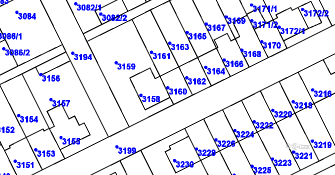 Parcela st. 3160 v KÚ Záběhlice, Katastrální mapa