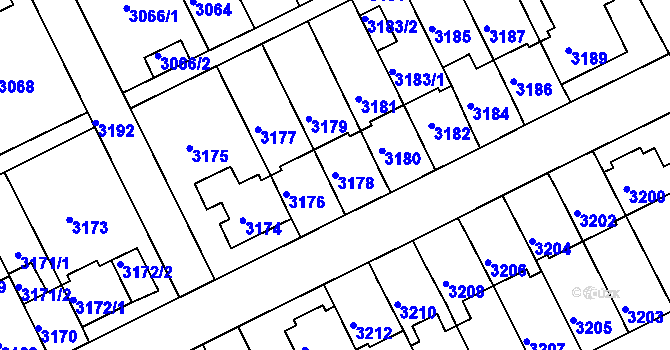 Parcela st. 3178 v KÚ Záběhlice, Katastrální mapa