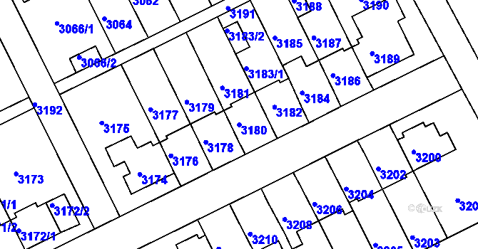 Parcela st. 3180 v KÚ Záběhlice, Katastrální mapa