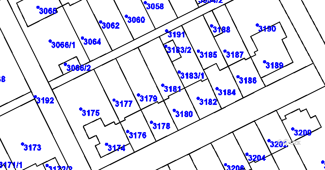 Parcela st. 3181 v KÚ Záběhlice, Katastrální mapa