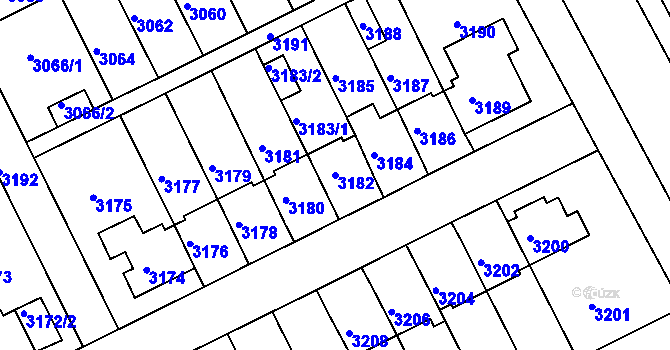Parcela st. 3182 v KÚ Záběhlice, Katastrální mapa