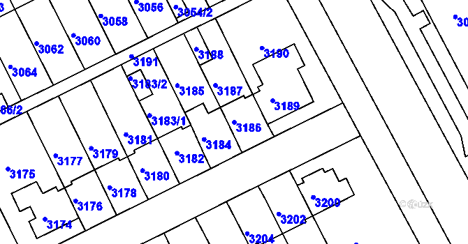 Parcela st. 3186 v KÚ Záběhlice, Katastrální mapa