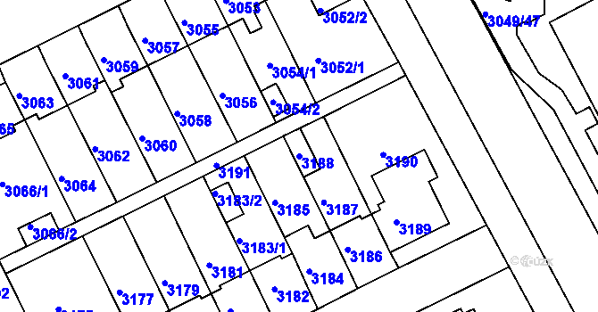 Parcela st. 3188 v KÚ Záběhlice, Katastrální mapa