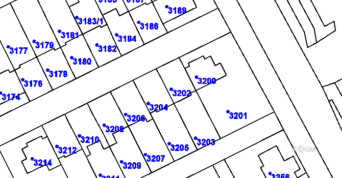 Parcela st. 3202 v KÚ Záběhlice, Katastrální mapa