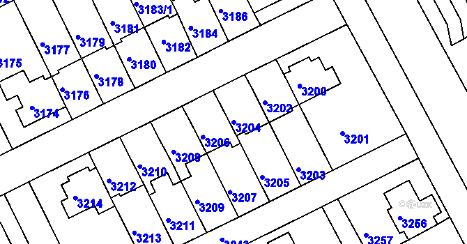 Parcela st. 3204 v KÚ Záběhlice, Katastrální mapa