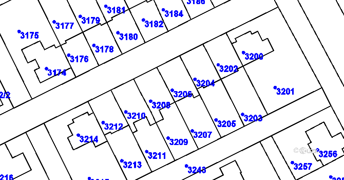 Parcela st. 3206 v KÚ Záběhlice, Katastrální mapa