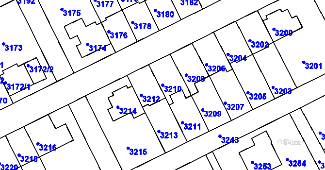 Parcela st. 3210 v KÚ Záběhlice, Katastrální mapa