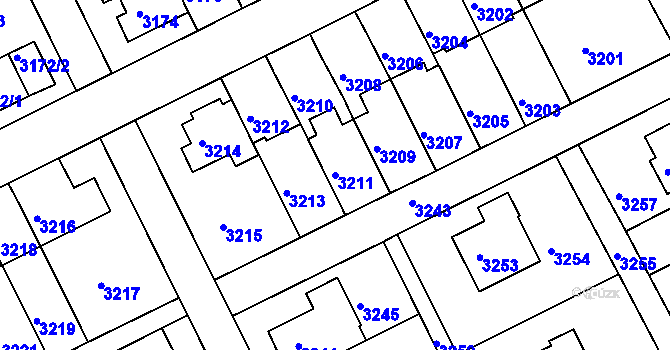 Parcela st. 3211 v KÚ Záběhlice, Katastrální mapa