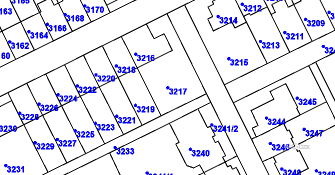 Parcela st. 3217 v KÚ Záběhlice, Katastrální mapa