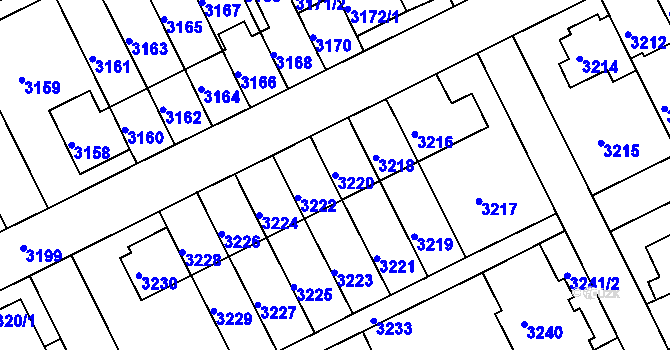 Parcela st. 3220 v KÚ Záběhlice, Katastrální mapa