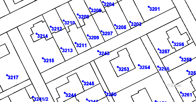 Parcela st. 3243 v KÚ Záběhlice, Katastrální mapa