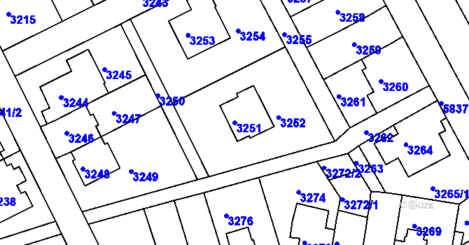 Parcela st. 3251 v KÚ Záběhlice, Katastrální mapa