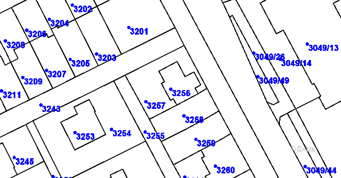 Parcela st. 3256 v KÚ Záběhlice, Katastrální mapa