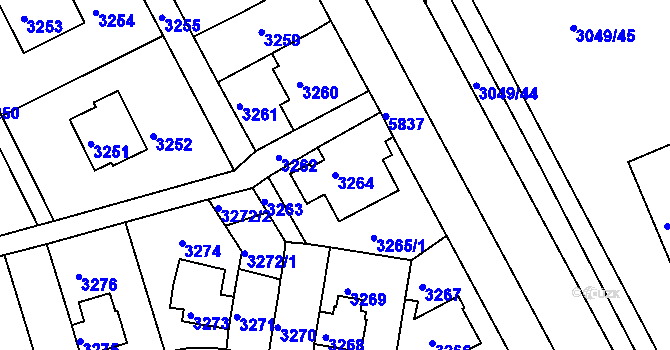 Parcela st. 3264 v KÚ Záběhlice, Katastrální mapa